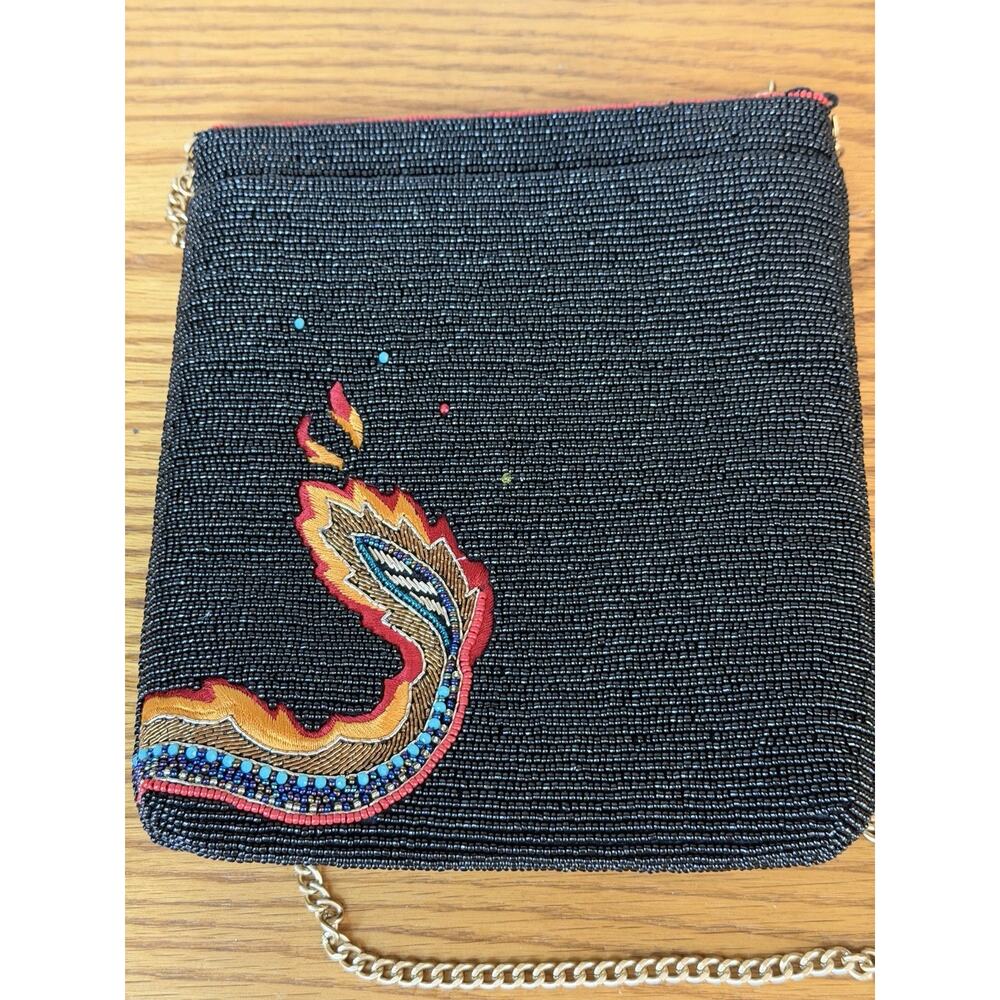 Mary Francis Black Dragon Beaded Crossbody Bag with Gold Tone Hardwear - Picture 4 of 10